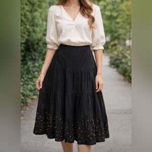Jessica Black Vintage A-Line Skirt with Grommet and Stud Details